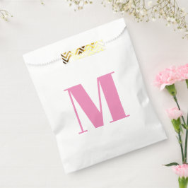 Bolsa De Papel Personalizar monograma blanco rosado inicial