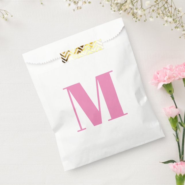 Bolsa De Papel Personalizar monograma blanco rosado inicial (Sellado)
