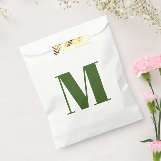 Bolsa De Papel Personalizar monograma blanco verde inicial (Sellado)