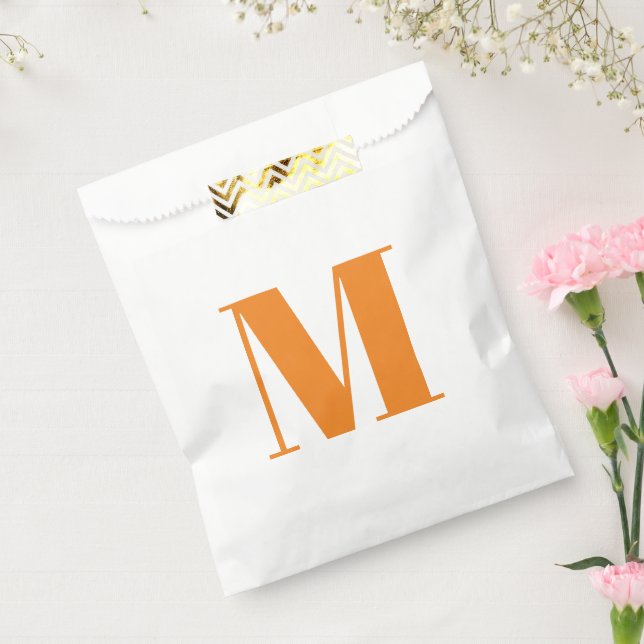 Bolsa De Papel Personalizar monograma naranja inicial blanco (Sellado)