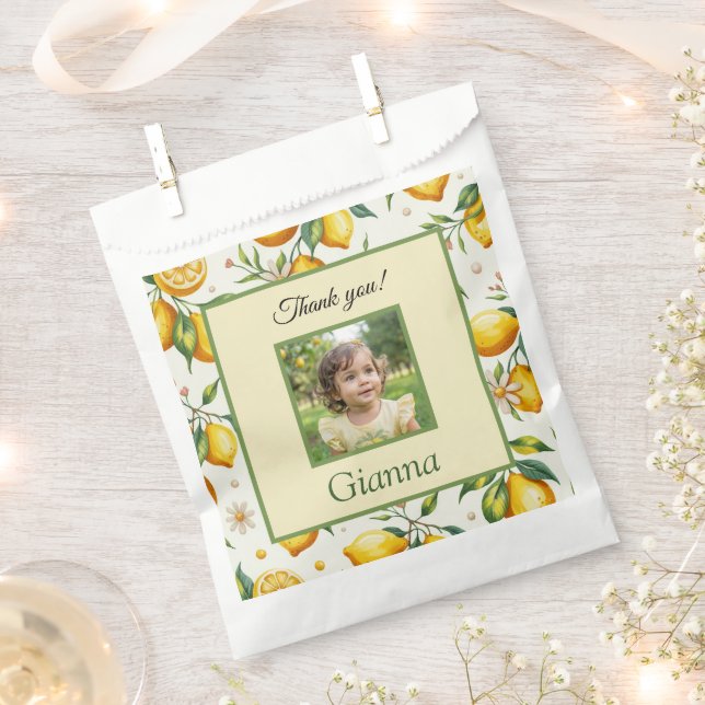 Bolsa De Papel Personalized Lemon Photo Birthday Party Thank You (Cortado)