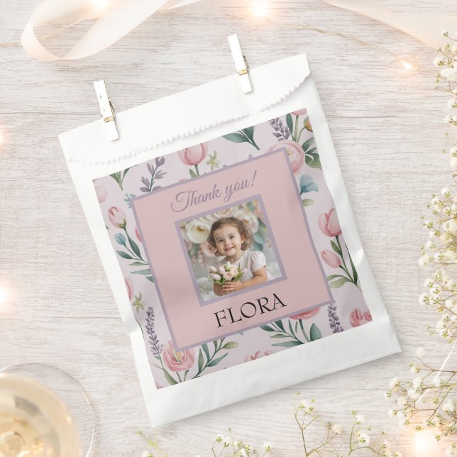 Bolsa De Papel Personalized Pastel Floral Photo Kids Birthday (Cortado)