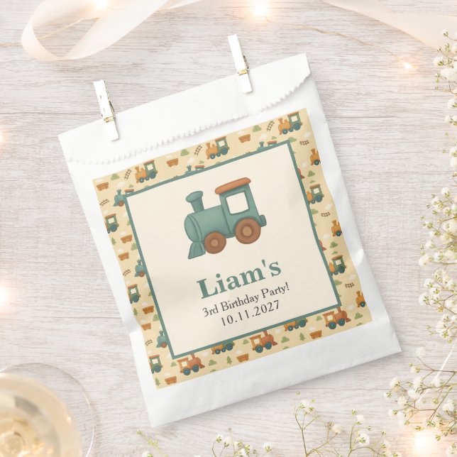 Bolsa De Papel Personalized Train Kids Birthday Party  (Cortado)