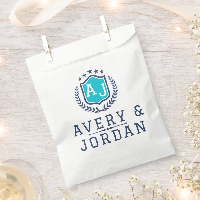 Bolsa De Papel Personalized wite blue Monogram Wedding  (Cortado)