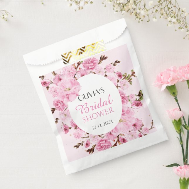 Bolsa De Papel Pétalos y ducha de novia floral rosada Prosecco (Sellado)