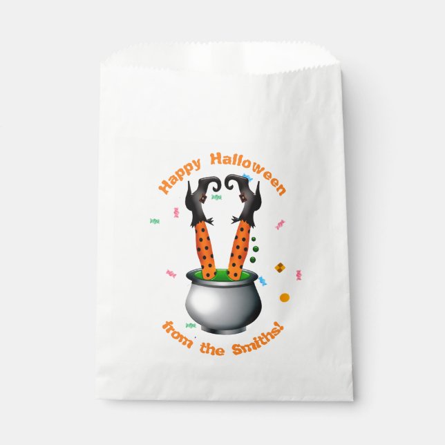 Bolsa De Papel Piernas de bruja y mecha en Naranja y negro (Anverso)