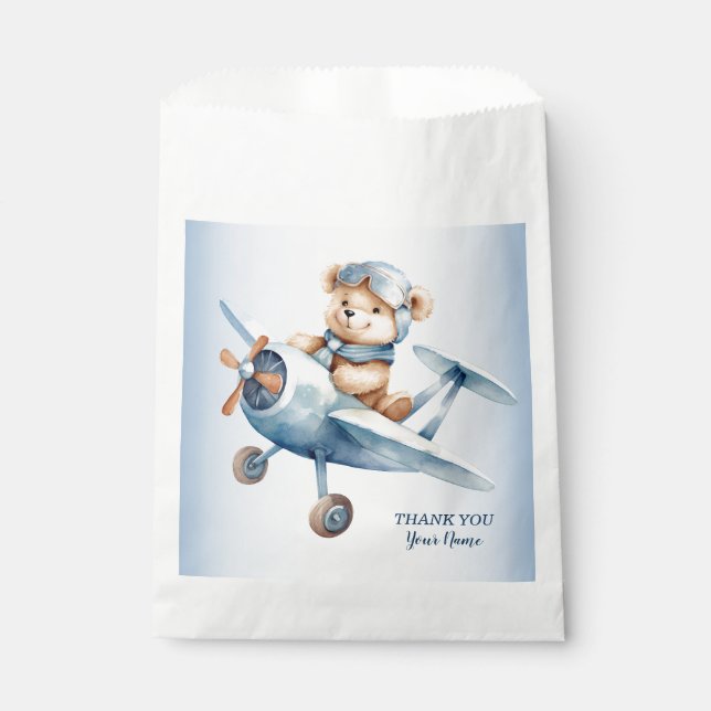 Bolsa De Papel Piloto de oso para bebé lindo avión azul hermoso (Anverso)