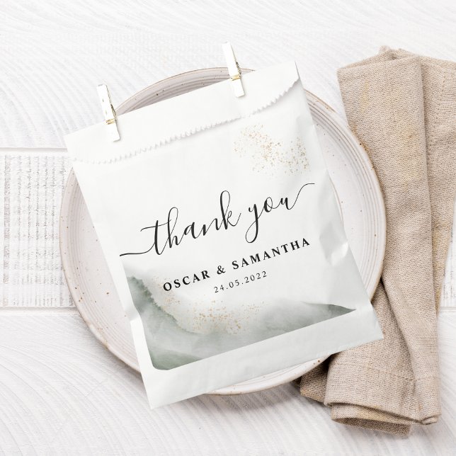 Bolsa De Papel Pinceladas abstractas de acuarela verde y dorado (Subido por el creador)