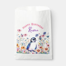 Pingüino en Chica de flores Cumpleaños personaliza