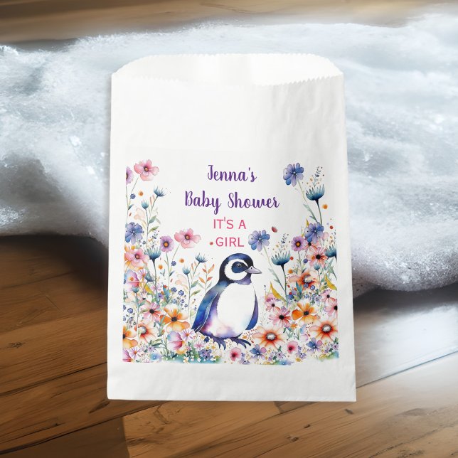 Bolsa De Papel Pingüino en flores es un Chica | BABY SHOWER (Subido por el creador)