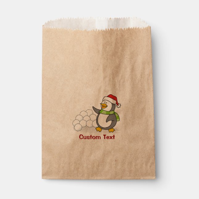 Bolsa De Papel Pingüino navidad con bolas de nieve ondeando (Anverso)