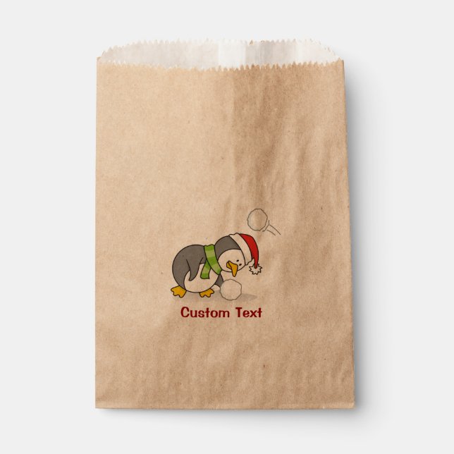 Bolsa De Papel Pingüino navidad recibiendo bola de nieve (Anverso)