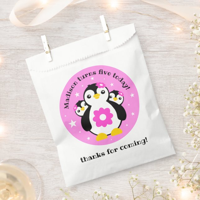 Bolsa De Papel Pingüinos Chicas de cumpleaños felices (Cortado)