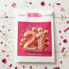Bolsa De Papel Pink and Gold Striped Balloon 21st Birthday