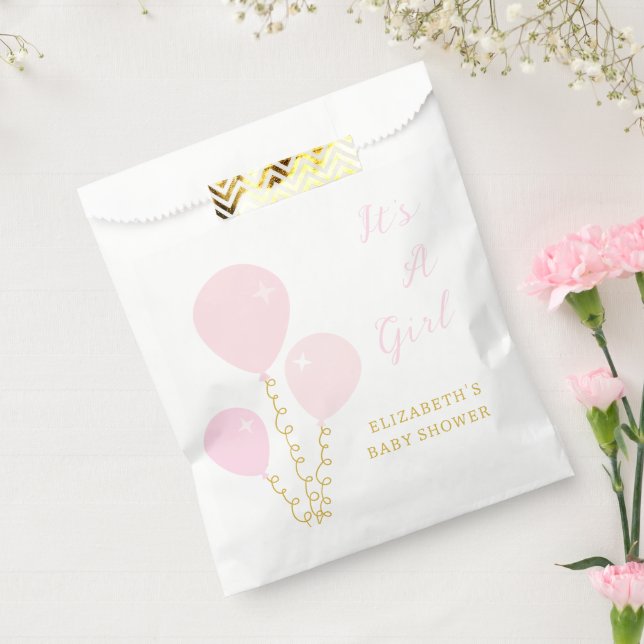 Bolsa De Papel Pink Balloons Girl Baby Shower (Sellado)