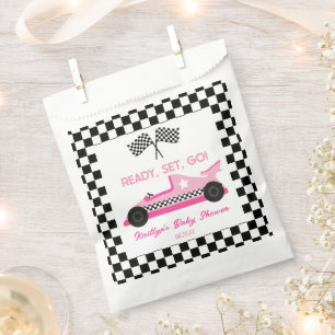 Bolsa De Papel Pink Black Race Car Ready Go Baby Shower