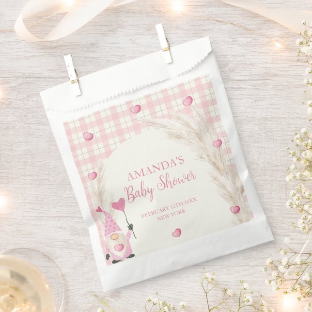 Bolsa De Papel Pink Boho Arch Gingham Baby Shower (Cortado)