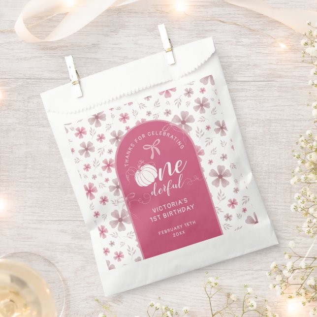 BOLSA DE PAPEL PINK BOW & ARCH FALL PUMPKIN FLOWERS BIRTHDAY (Cortado)