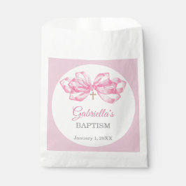 Bolsa De Papel Pink Bow Baptism Favor Bag Custom Watercolor Cross