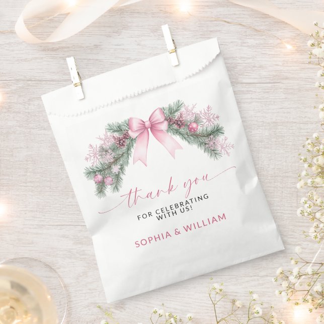 Bolsa De Papel Pink Bow Christmas Wedding (Cortado)