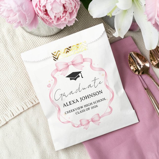 Bolsa De Papel Pink Bow Graduation Cap Graduate (Subido por el creador)