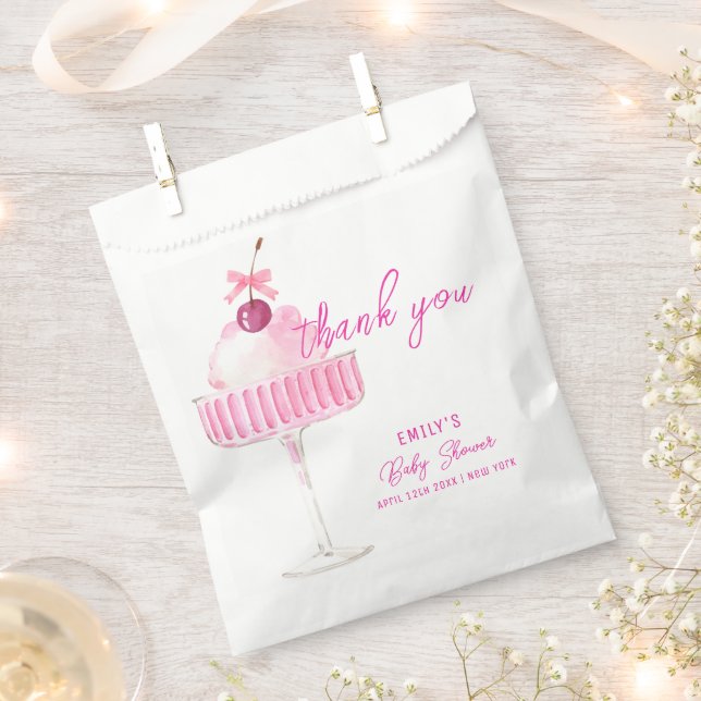 Bolsa De Papel Pink Cherry Champagne Brunch Baby Shower (Cortado)