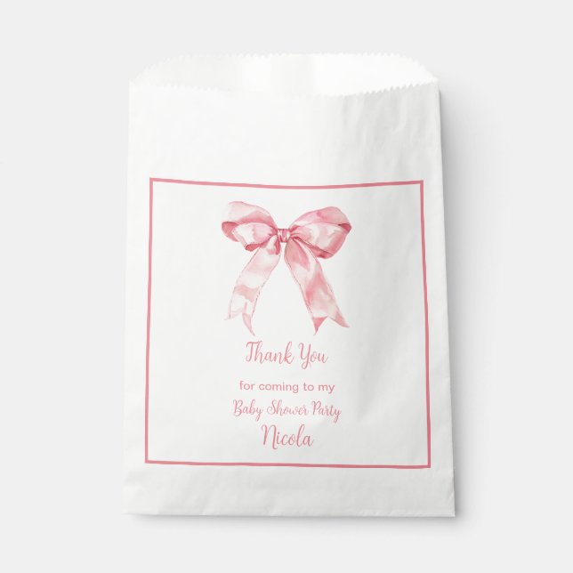 Bolsa De Papel Pink Coquette Bow Baby Shower (Anverso)