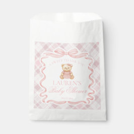 Bolsa De Papel Pink Coquette Bow Bear Plaid Baby Shower Dessert