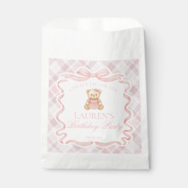 Bolsa De Papel Pink Coquette Bow Bear Plaid Birthday Dessert