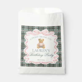 Bolsa De Papel Pink Coquette Bow Bear Plaid Birthday Dessert