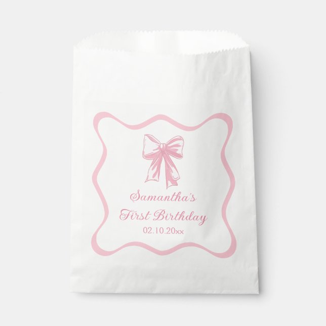 Bolsa De Papel Pink Coquette Bow Birday Party (Anverso)