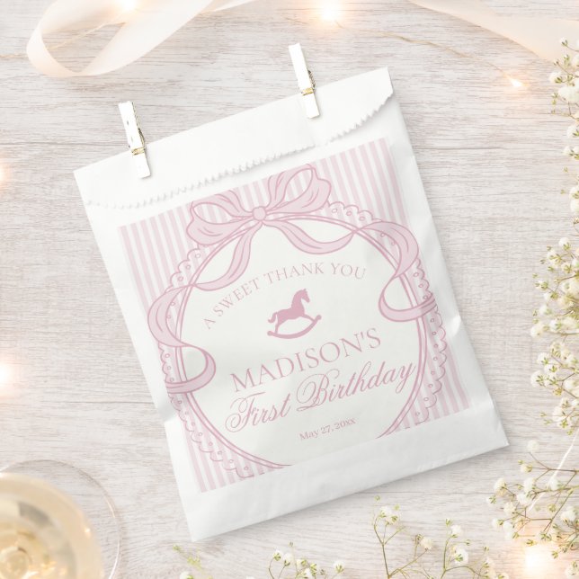 Bolsa De Papel Pink Coquette Bow Rocking Horse Birthday Dessert (Cortado)
