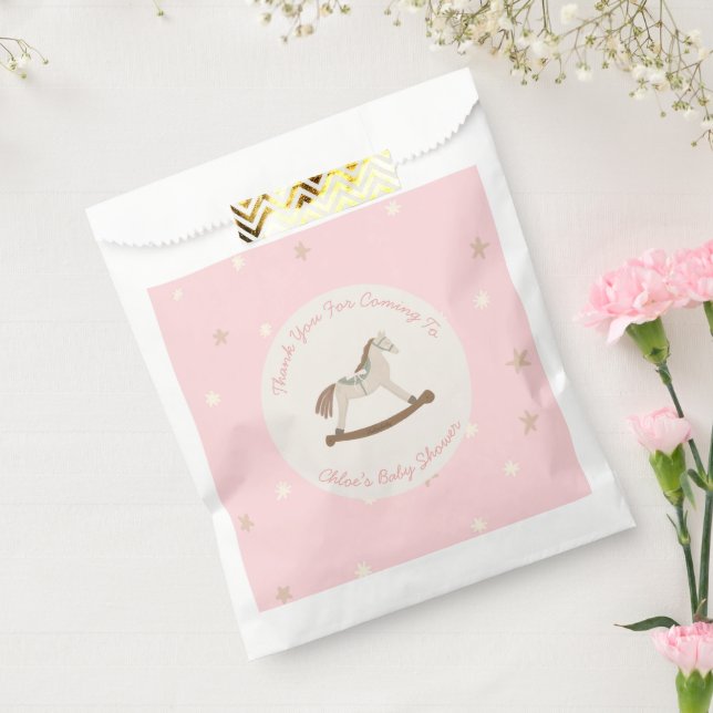 Bolsa De Papel Pink Coquette Rocking Horse Baby Shower (Sellado)