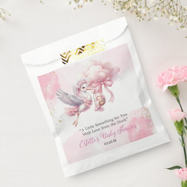 Bolsa De Papel Pink cute Stork & Cloud Baby Girl Shower Favor Bag (Subido por el creador)