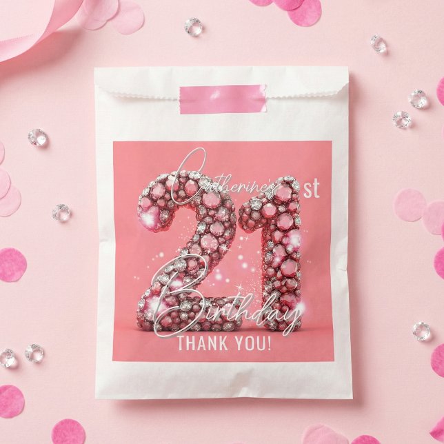 Bolsa De Papel Pink Diamonds Glam 21st Birthday Party Thank You (Subido por el creador)