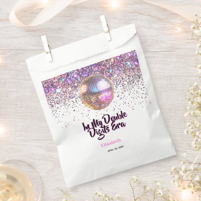 Bolsa De Papel Pink Disco Trendy In My Double Digits Era Birthday (Cortado)