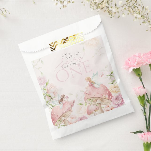 Bolsa De Papel Pink Fairy Mushroom Floral Garden 1st Birthday (Sellado)