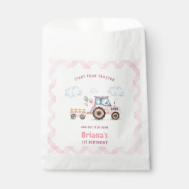 Bolsa De Papel Pink Farm Tractor Girl Any Age Birthday