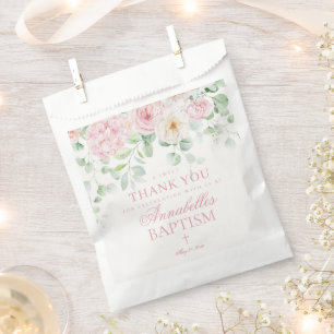 Bolsa De Papel Pink Floral Hydrangea Baptism postre