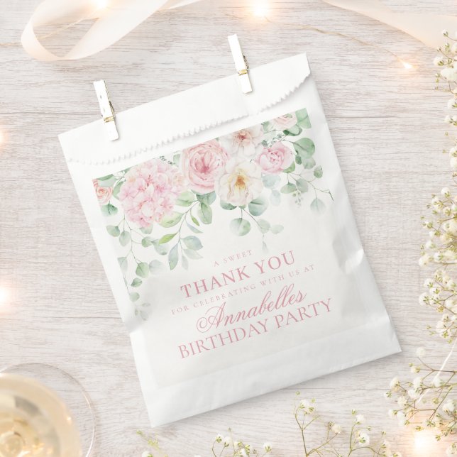 Bolsa De Papel Pink Floral Hydrangea postre de cumpleaños botánic (Cortado)