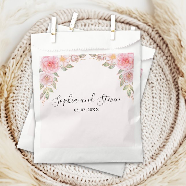 Bolsa De Papel Pink Floral Wedding Party with Golden Touch (Subido por el creador)