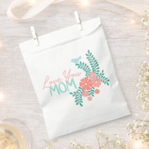 Pink flowers and blue birds love you mom text