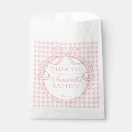 Bolsa De Papel Pink Gingham Coquette Bow Baptism Dessert