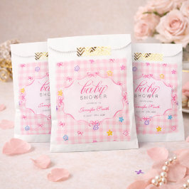 Bolsa De Papel Pink Gingham Floral Bow Baby Shower Favor Bags