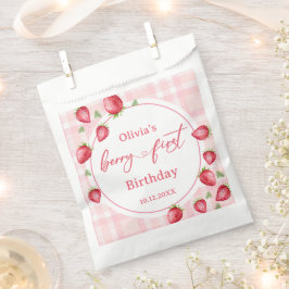 Bolsa De Papel Pink Gingham Strawberry Birthday