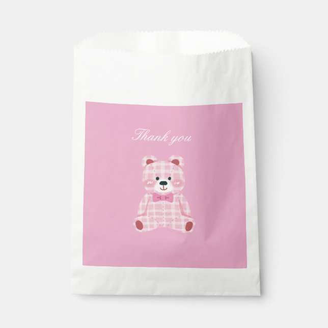 Bolsa De Papel Pink Gingham Teddy (Anverso)