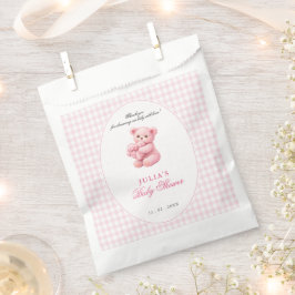 Bolsa De Papel Pink Gingham Teddy Bear Neutral Baby Shower
