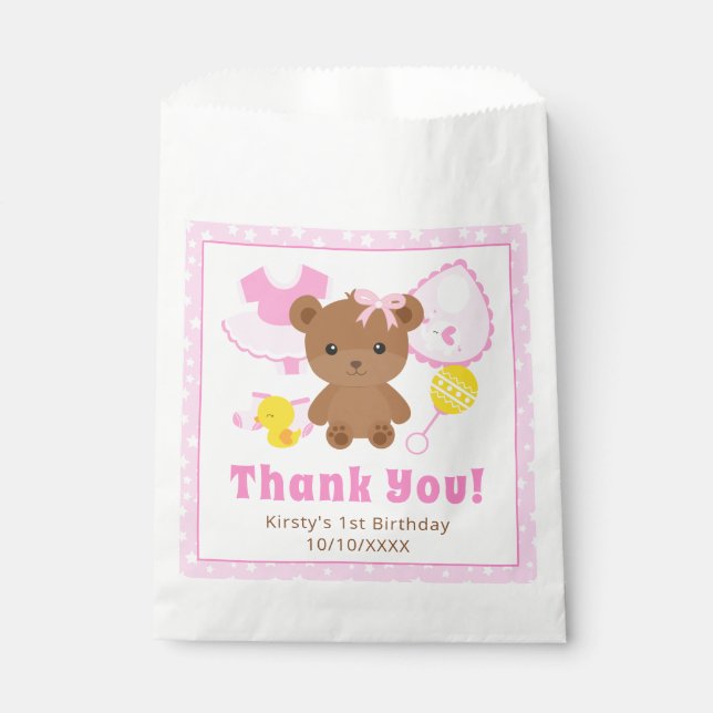 Bolsa De Papel Pink Girl Teddy Bear Clothes Birthday (Anverso)