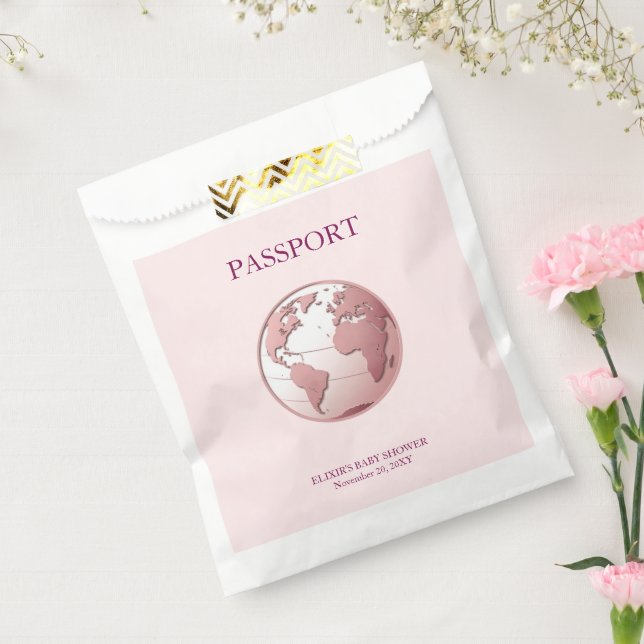 Bolsa De Papel Pink Globe Passport Travel Baby Shower (Sellado)