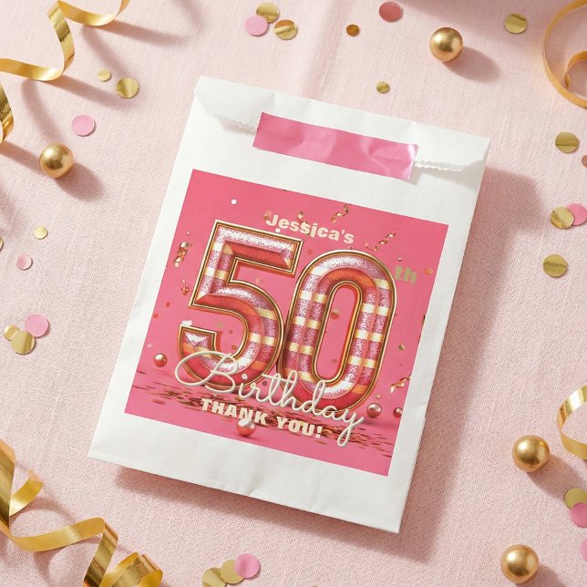 Bolsa De Papel Pink Gold Glitter Confetti 50th Birthday Party (Subido por el creador)